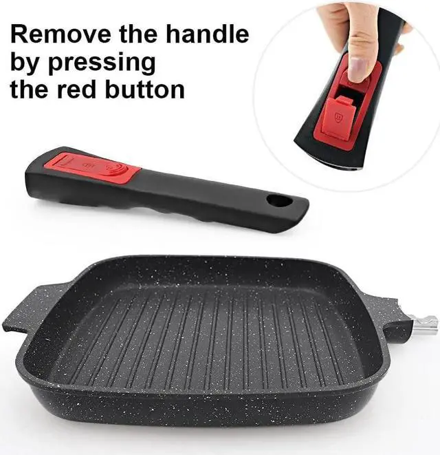 Alt view image 3 of 6 - RANXINGST Griddle Pan with Lid, 10 Inch Cast Aluminium Non Stick Steak Pan with Detachable Handle for Induction Hob, Black