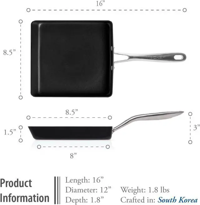 Alt view image 5 of 7 - TECHEF - Onyx Collection, Nonstick Tamagoyaki Japanese Omelette Pan/Egg Pan (PFOA Free), Made in Korea