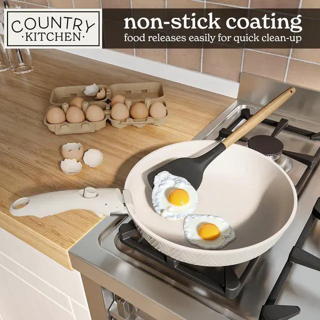 Alt view image 4 of 7 - Country Kitchen Cookware Set with Removable Handle, Oven & RV Safe Pots and Pans Set, Cream Rhombus, Original