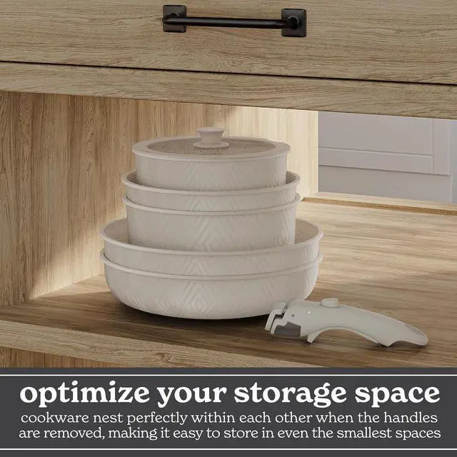 Alt view image 5 of 7 - Country Kitchen Cookware Set with Removable Handle, Oven & RV Safe Pots and Pans Set, Cream Rhombus, Original