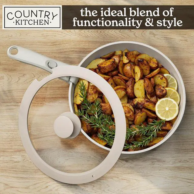 Alt view image 7 of 7 - Country Kitchen Cookware Set with Removable Handle, Oven & RV Safe Pots and Pans Set, Cream Rhombus, Original