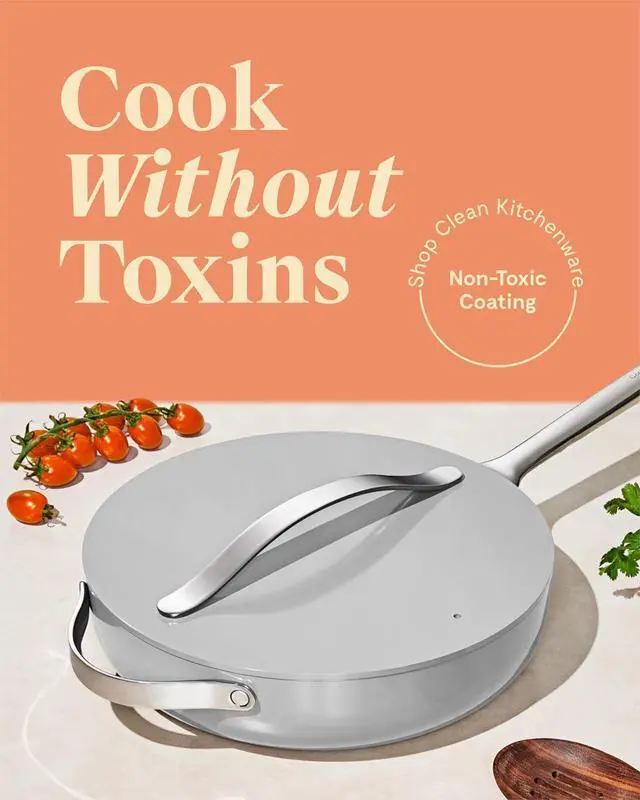 Alt view image 2 of 7 - Caraway Nonstick Ceramic Sauté Pan with Lid (4.5 qt, 11.8") - Non Toxic, PTFE & PFOA Free - Oven Safe & Compatible with All Stovetops (Gas, Electric & Induction) - Gray