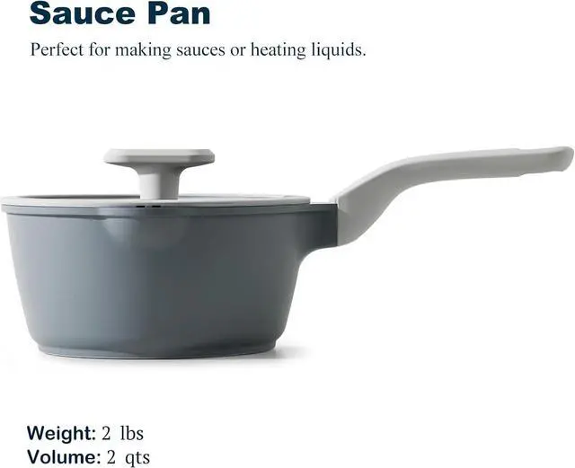 Alt view image 2 of 6 - Nonstick Saucepan with Lid, 2 Quart Ceramic Sauce Pan, Non Toxic Sauce Pot with Pour Spouts for Multipurpose Use, PTFE, PFOA & PFAS Free, Induction Compatible.