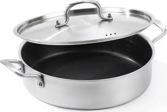 Main image of Nonstick Frying Pan Skillet with Lid, 7 Quart Stainless Steel Saute Pan, 12inch Deep Frying Pan with Lid, Fast even Heat Cookware, Rondeau Pot with Lid Compatible with All Cooktops Up to 600