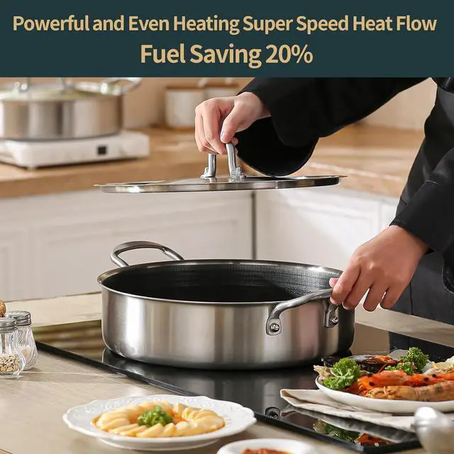 Alt view image 5 of 7 - Nonstick Frying Pan Skillet with Lid, 7 Quart Stainless Steel Saute Pan, 12inch Deep Frying Pan with Lid, Fast even Heat Cookware, Rondeau Pot with Lid Compatible with All Cooktops Up to 600