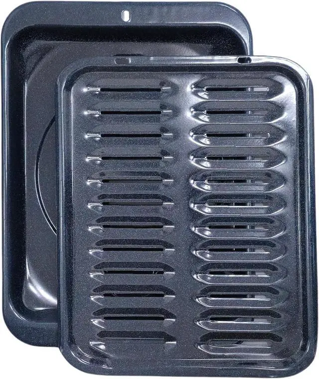 Main image of Broiler Pan for Oven Nonstick Porcelain Coated - 16.75 x 12.6 GE WB48X10056 Replacement Broiling Pan for Oven With Rack for High-Temperatures - Oven Broiler Pan Heats Evenly and Drains Fat