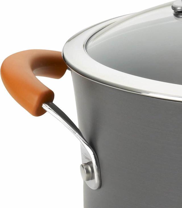 Alt view image 6 of 7 - Rachael Ray Brights Hard-Anodized Aluminum Nonstick Cookware Set with Glass Lids, 10-Piece Pot and Pan Set, Gray with Orange Handles