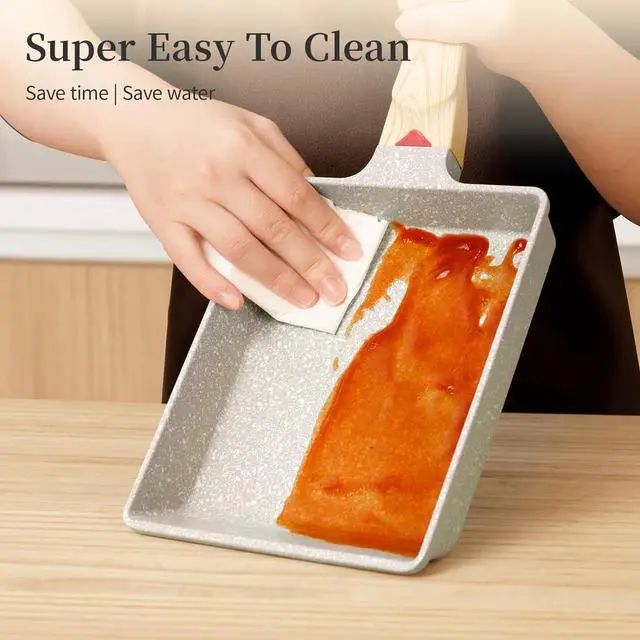 Alt view image 4 of 6 - Tamagoyaki Pan Japanese Omelette Pan - Nonstick Tamago Pan, Rectangle Egg Frying Pan, Omelet Pan with Whisk, Wooden Handle, PFOS & PFOA Free, Oven & Dishwasher Safe