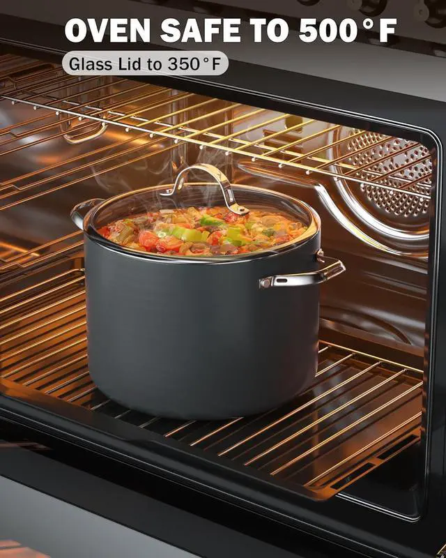Alt view image 5 of 7 - Cooks Standard Stockpot Dutch Oven Casserole with Glass Lid, 8-Quart Classic Hard Anodized Nonstick Soup Pot, Black