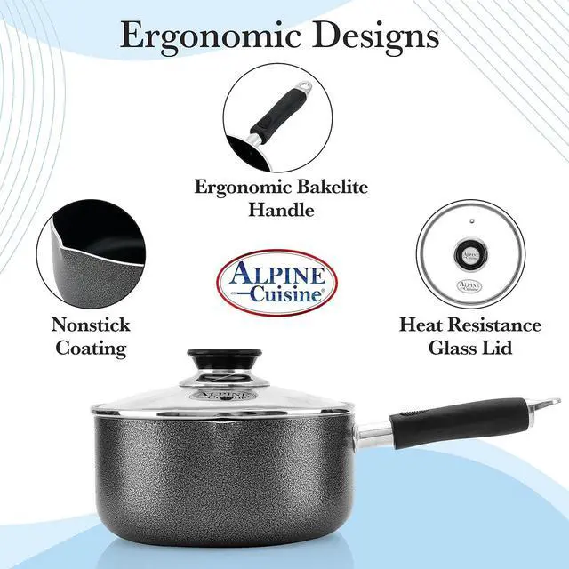 Alt view image 2 of 7 - Alpine Cuisine Sauce Pan 3 Quart Nonstick Coating Soft Touch Bakelite Handle with Glass Lid, Nonstick Sauce Pans for All Stoves, Multipurpose Use for Home Kitchen & Restaurant - Dishwasher Safe