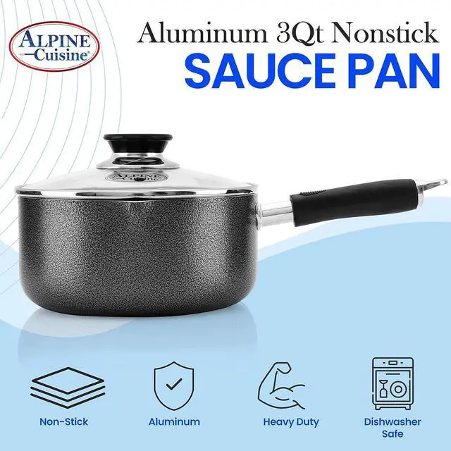 Alt view image 5 of 7 - Alpine Cuisine Sauce Pan 3 Quart Nonstick Coating Soft Touch Bakelite Handle with Glass Lid, Nonstick Sauce Pans for All Stoves, Multipurpose Use for Home Kitchen & Restaurant - Dishwasher Safe