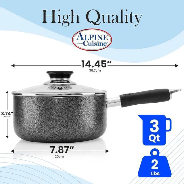Alt view image 3 of 7 - Alpine Cuisine Sauce Pan 3 Quart Nonstick Coating Soft Touch Bakelite Handle with Glass Lid, Nonstick Sauce Pans for All Stoves, Multipurpose Use for Home Kitchen & Restaurant - Dishwasher Safe