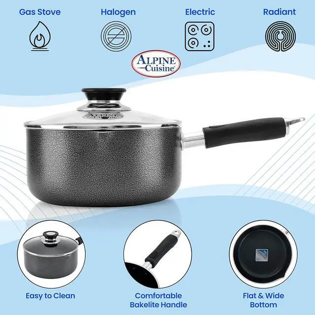 Alt view image 6 of 7 - Alpine Cuisine Sauce Pan 3 Quart Nonstick Coating Soft Touch Bakelite Handle with Glass Lid, Nonstick Sauce Pans for All Stoves, Multipurpose Use for Home Kitchen & Restaurant - Dishwasher Safe