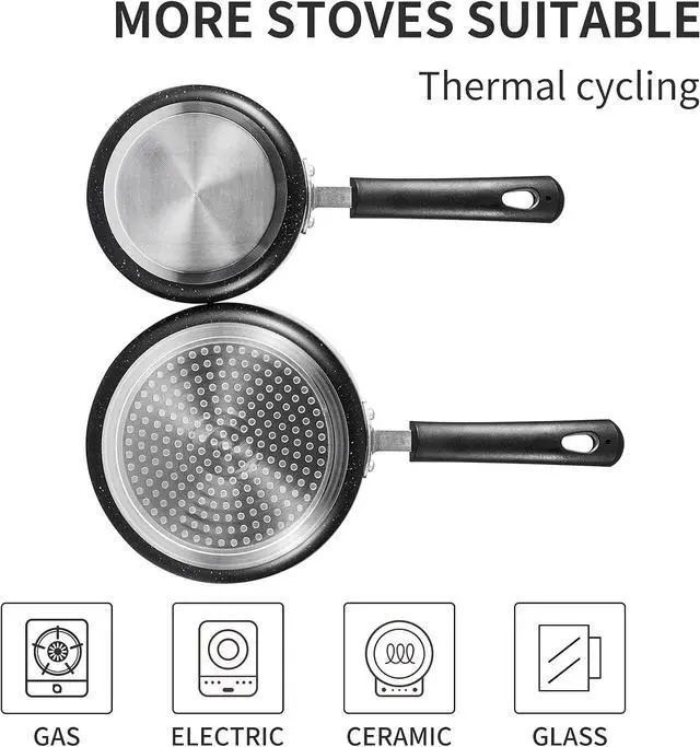 Alt view image 2 of 7 - Nonstick Saucepan Set with Lid, Non Stick 1Qt & 2Qt Sauce Pan Set with Glass Lid Small Pot for Home Kitchen,Black