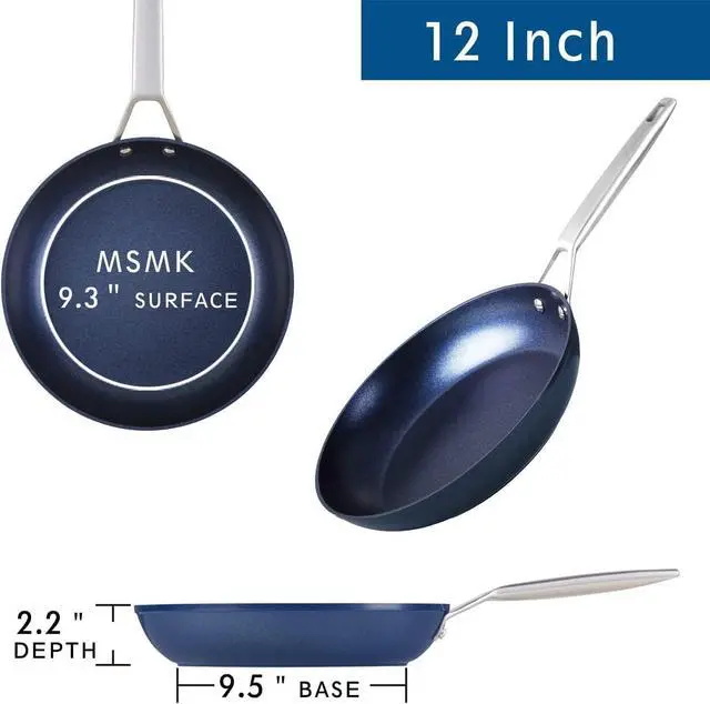 Alt view image 3 of 7 - MsMk Large Frying Pan, 12-Inch PFOA Free Nonstick Meat Omelet Skillet, Stay-Cool Handle, Titanium and Diamond Non Stick Coating From USA, Smooth Stainless Steel Base Induction Compatible
