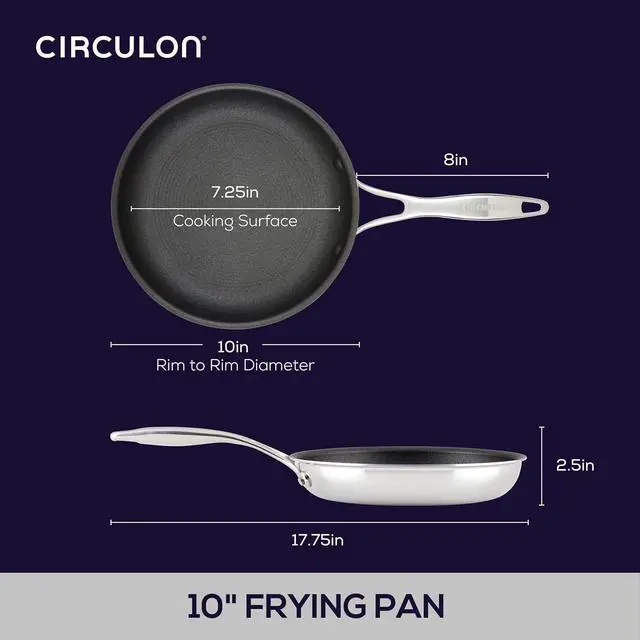 Alt view image 3 of 7 - Circulon C1 Series Clad Stainless Steel with ScratchDefense Technology Cookware Nonstick Induction Frying Pan/Skillet, Metal Utensil Safe, 10 Inch Fry Pan - Polished Stainless Steel