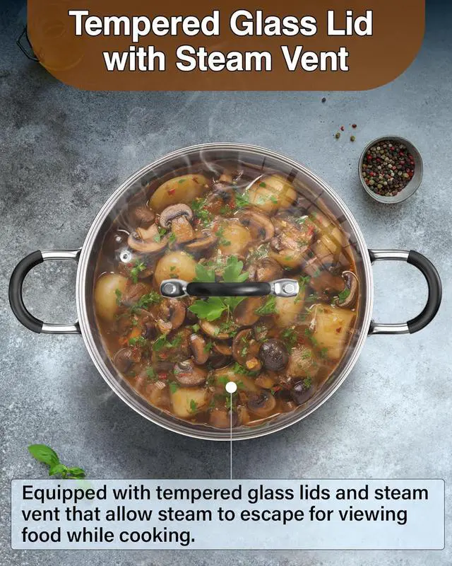 Alt view image 5 of 6 - Cook N Home Stainless Steel Cookware Sets 10-Piece, Pots and Pans Kitchen Cooking Set with Stay-Cool Handles, Dishwasher Safe, Silver