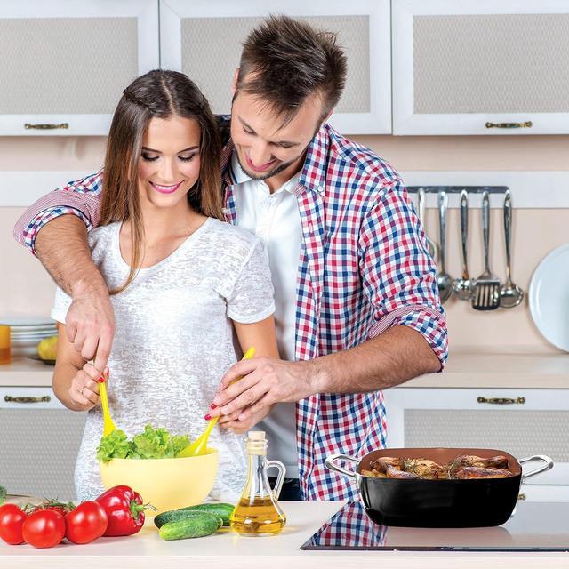 Alt view image 7 of 7 - Moss & Stone Copper 5 Piece Set Chef Cookware, 9.5 Non Stick Pan, Deep Square Pan, Fry Basket, Steamer Tray, Dishwasher & Oven Safe, 5 Quart Copper Pot Set, Black Induction Cookware Set
