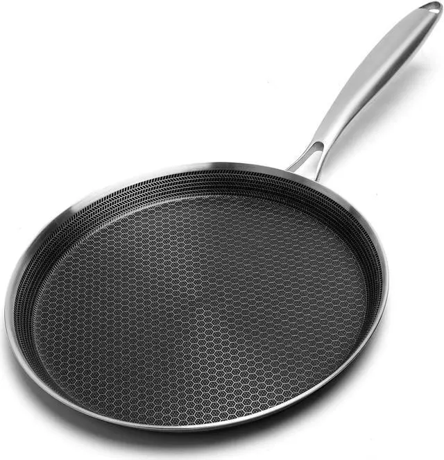 Main image of Nonstick Crepe Pan 12 inch Stainless Steel Crepe Pan Honeycomb Coating Flat Skillet Tawa Dosa Tortilla Pan,Omelet Pan with All Stove Tops Available, Induction Compatible