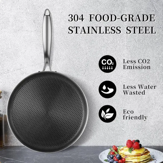 Alt view image 3 of 7 - Nonstick Crepe Pan 12 inch Stainless Steel Crepe Pan Honeycomb Coating Flat Skillet Tawa Dosa Tortilla Pan,Omelet Pan with All Stove Tops Available, Induction Compatible