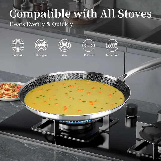 Alt view image 6 of 7 - Nonstick Crepe Pan 12 inch Stainless Steel Crepe Pan Honeycomb Coating Flat Skillet Tawa Dosa Tortilla Pan,Omelet Pan with All Stove Tops Available, Induction Compatible