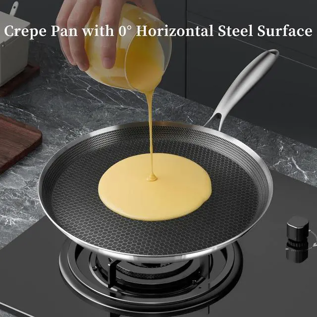 Alt view image 7 of 7 - Nonstick Crepe Pan 12 inch Stainless Steel Crepe Pan Honeycomb Coating Flat Skillet Tawa Dosa Tortilla Pan,Omelet Pan with All Stove Tops Available, Induction Compatible