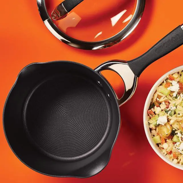 Alt view image 5 of 7 - Circulon - 83483 Circulon Symmetry Hard Anodized Nonstick Sauce Pan/Saucepan with Straining and Lid, 3.5 Quart, Black