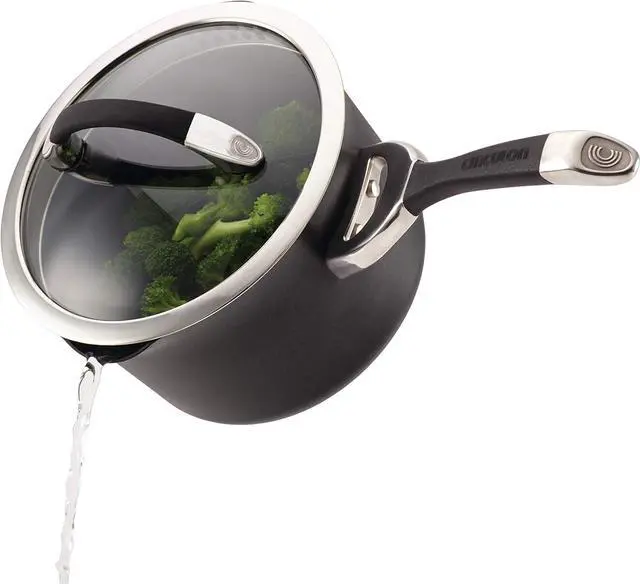 Alt view image 4 of 7 - Circulon - 83483 Circulon Symmetry Hard Anodized Nonstick Sauce Pan/Saucepan with Straining and Lid, 3.5 Quart, Black