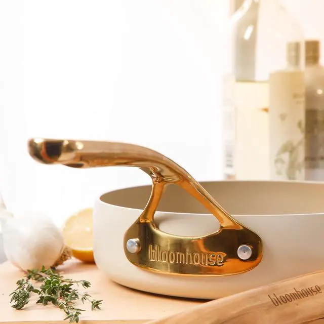Alt view image 4 of 7 - Oprah's Favorite Things - 8 Inch Heavy Duty Aluminum Premium PFA Free Ceramic Nonstick Saute/Deep Frying Pan Skillet - Linen White with Gold Handle