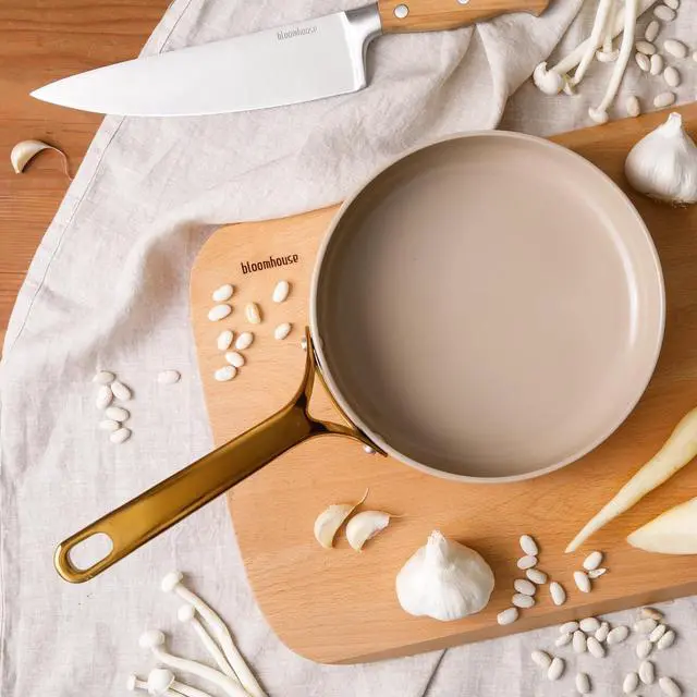 Alt view image 6 of 7 - Oprah's Favorite Things - 8 Inch Heavy Duty Aluminum Premium PFA Free Ceramic Nonstick Saute/Deep Frying Pan Skillet - Linen White with Gold Handle
