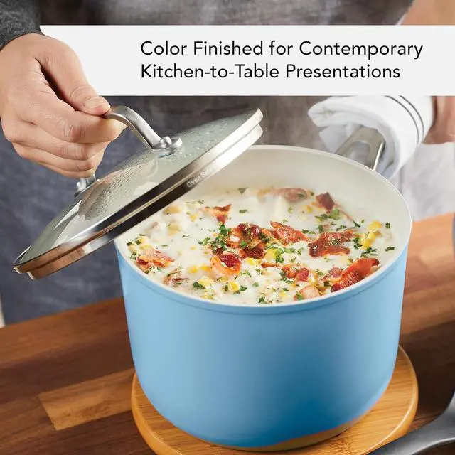 Alt view image 3 of 7 - KitchenAid Hard Anodized Ceramic Nonstick Cookware Sauce Pan with Lid, 3 Quart, Blue Velvet