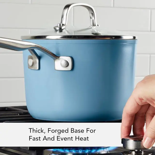 Alt view image 5 of 7 - KitchenAid Hard Anodized Ceramic Nonstick Cookware Sauce Pan with Lid, 3 Quart, Blue Velvet