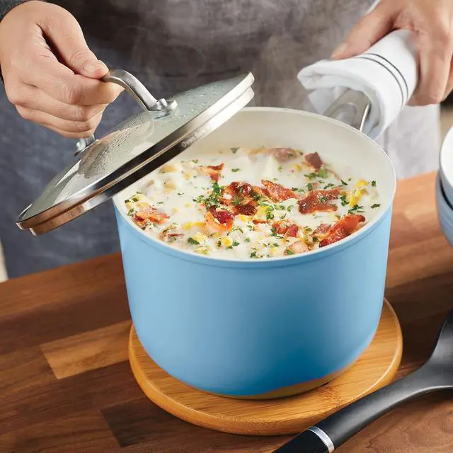 Alt view image 7 of 7 - KitchenAid Hard Anodized Ceramic Nonstick Cookware Sauce Pan with Lid, 3 Quart, Blue Velvet