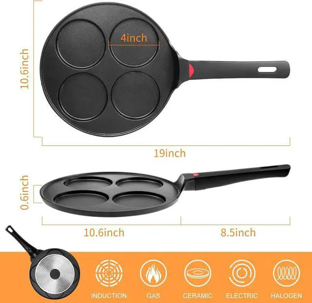 Alt view image 2 of 7 - Pancake Pan Nonstick-Suitable for All Stovetops & Induction Cooker, 10.5 Inch Mini Silver Dollar Grill Blini Griddle Crepe Pan, 4 Molds Cake Egg Skillet, 100% PFOA Free Coating