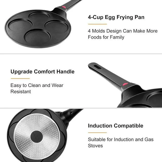 Alt view image 4 of 7 - Pancake Pan Nonstick-Suitable for All Stovetops & Induction Cooker, 10.5 Inch Mini Silver Dollar Grill Blini Griddle Crepe Pan, 4 Molds Cake Egg Skillet, 100% PFOA Free Coating