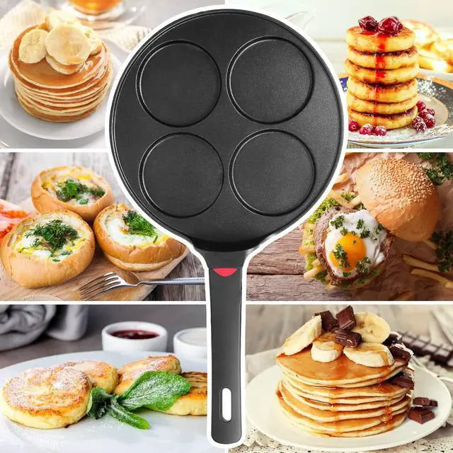 Alt view image 5 of 7 - Pancake Pan Nonstick-Suitable for All Stovetops & Induction Cooker, 10.5 Inch Mini Silver Dollar Grill Blini Griddle Crepe Pan, 4 Molds Cake Egg Skillet, 100% PFOA Free Coating