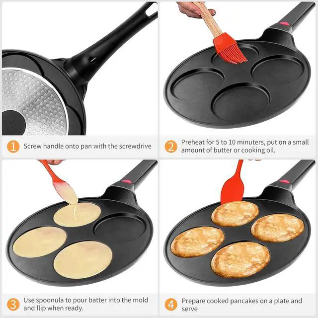 Alt view image 3 of 7 - Pancake Pan Nonstick-Suitable for All Stovetops & Induction Cooker, 10.5 Inch Mini Silver Dollar Grill Blini Griddle Crepe Pan, 4 Molds Cake Egg Skillet, 100% PFOA Free Coating