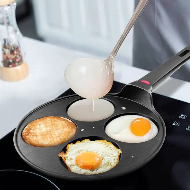 Alt view image 6 of 7 - Pancake Pan Nonstick-Suitable for All Stovetops & Induction Cooker, 10.5 Inch Mini Silver Dollar Grill Blini Griddle Crepe Pan, 4 Molds Cake Egg Skillet, 100% PFOA Free Coating