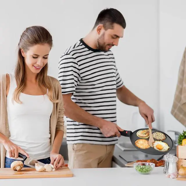 Alt view image 7 of 7 - Pancake Pan Nonstick-Suitable for All Stovetops & Induction Cooker, 10.5 Inch Mini Silver Dollar Grill Blini Griddle Crepe Pan, 4 Molds Cake Egg Skillet, 100% PFOA Free Coating