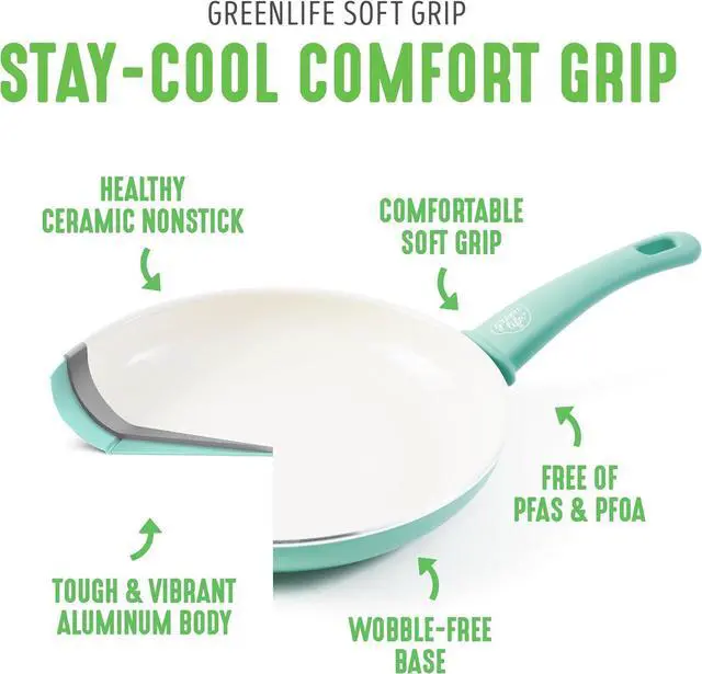 Alt view image 3 of 7 - GreenLife 6QT Ceramic Nonstick Stockpot with Glass Straining Lid, PFAS & PFOA-Free, Dishwasher Safe, Stay-Cool Handles, Oven Safe to 350°F, Wobble-Free Base, Even Heating, Turquoise