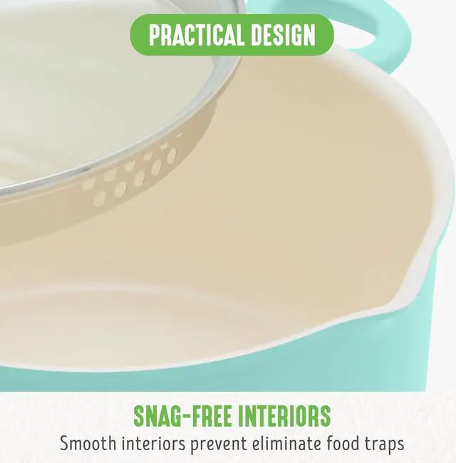 Alt view image 6 of 7 - GreenLife 6QT Ceramic Nonstick Stockpot with Glass Straining Lid, PFAS & PFOA-Free, Dishwasher Safe, Stay-Cool Handles, Oven Safe to 350°F, Wobble-Free Base, Even Heating, Turquoise