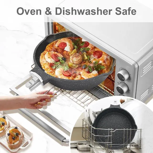Alt view image 4 of 6 - 8 Inch Nonstick Deep Frying Pan, Egg Pan with Removable Handle, Aluminum Sauté Pan Compatible with All Stovetops, Dishwasher& Oven Safe (Black)
