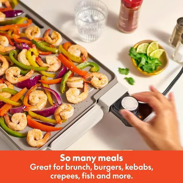 Alt view image 7 of 7 - bella 10" x 20" Electric Griddle with EverGood Ceramic Nonstick Coating, Removable Temperature Probe, Dishwasher-Safe Drip Tray & Cool Touch Handles, Cook up to 10 Eggs, 1500 Watt, Oatmilk