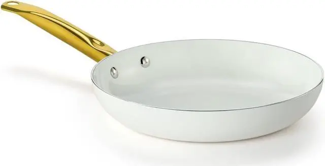 Main image of Holstein Housewares 8-Inch Ceramic Nonstick Frying Pan Skillet, Elegant White and Gold Color Handle - Golden Elegance for Every Kitchen