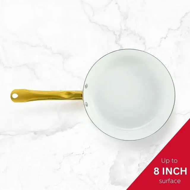 Alt view image 2 of 7 - Holstein Housewares 8-Inch Ceramic Nonstick Frying Pan Skillet, Elegant White and Gold Color Handle - Golden Elegance for Every Kitchen