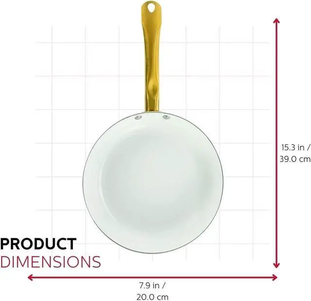 Alt view image 4 of 7 - Holstein Housewares 8-Inch Ceramic Nonstick Frying Pan Skillet, Elegant White and Gold Color Handle - Golden Elegance for Every Kitchen