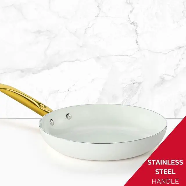 Alt view image 6 of 7 - Holstein Housewares 8-Inch Ceramic Nonstick Frying Pan Skillet, Elegant White and Gold Color Handle - Golden Elegance for Every Kitchen