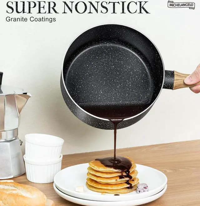 Alt view image 2 of 7 - MICHELANGELO Saucepan Set, Nonstick Sauce Pans with Granite Coatings, Stone Sauce Pan with Lids, Non Stick Pot Sets, Sauce Pots 3 Piece, 1Qt, 2Qt & 3Qt