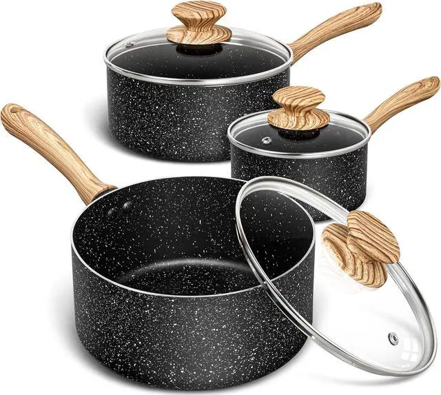 Main image of MICHELANGELO Saucepan Set, Nonstick Sauce Pans with Granite Coatings, Stone Sauce Pan with Lids, Non Stick Pot Sets, Sauce Pots 3 Piece, 1Qt, 2Qt & 3Qt