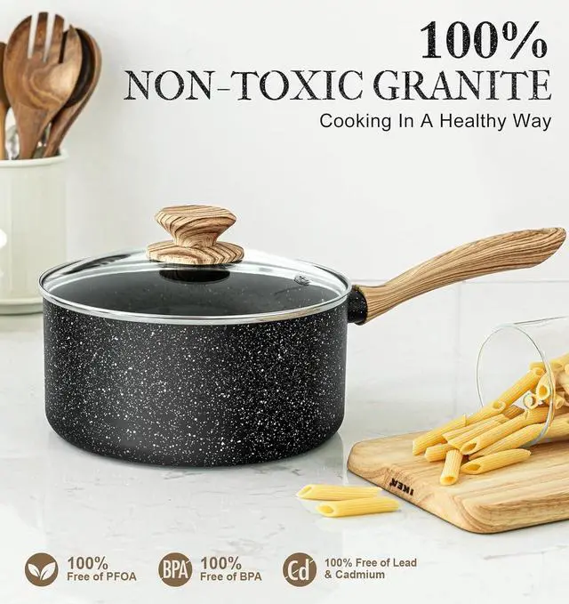 Alt view image 3 of 7 - MICHELANGELO Saucepan Set, Nonstick Sauce Pans with Granite Coatings, Stone Sauce Pan with Lids, Non Stick Pot Sets, Sauce Pots 3 Piece, 1Qt, 2Qt & 3Qt